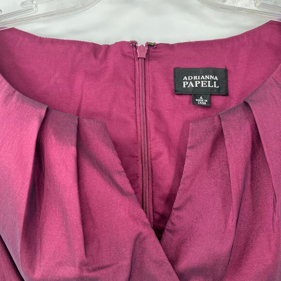 Adrianna Papell Satin Sheath Dress Sz 4 Magenta Shiny Ruching Cocktail Formal - Picture 7 of 14